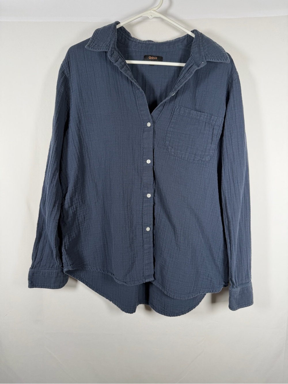 Quince Women's 100% Organic Cotton Guaze Oversized Indigo Blue Button-Down Shirt